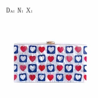 acrylic heart pattern exquisite portable small square handbag for women cute rectangle chain crossbody box bag purses