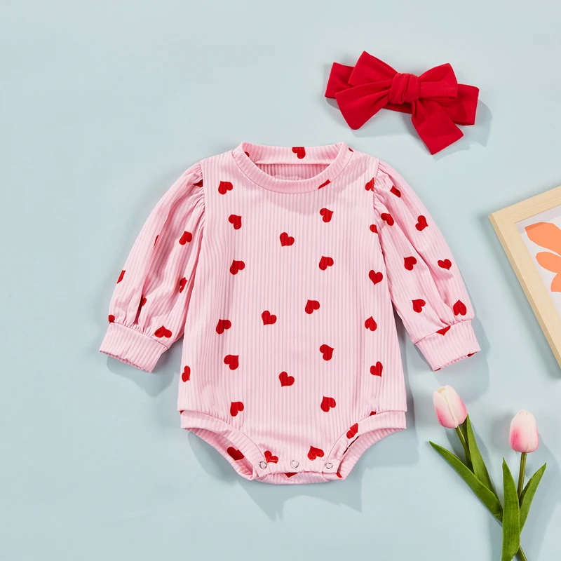 

Pudcoco 0-24M 2Pcs Lovely Newborn Baby Girl Infant Sweet Heart Print Long Sleeve Romper Jumpsuit+Headdress Pink