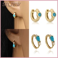 copper summer new round turquoise hoop earrings for women princess minimalistic gold silver plated circle jewelry accessories