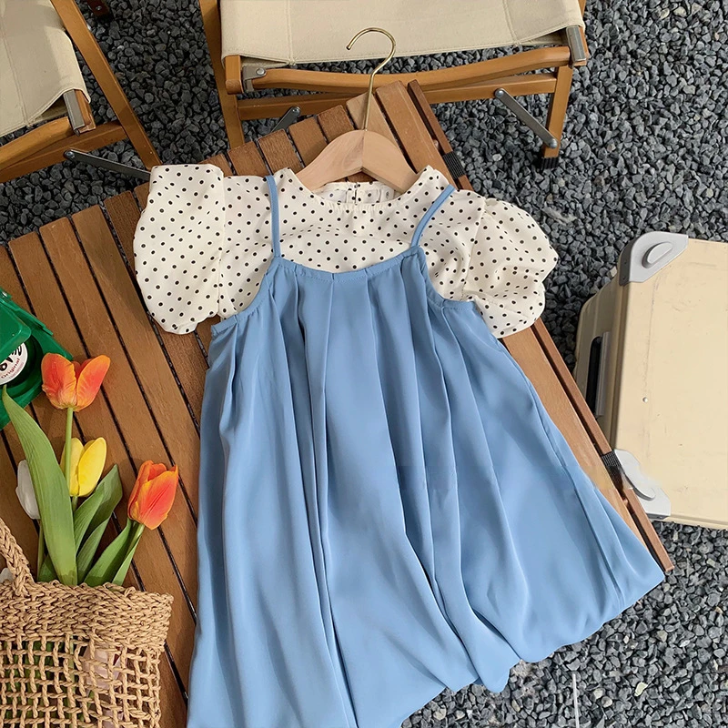 

Girls Clothing Set 2022 Summer New Suspender Dress Baby Solid Color Lovely Princess Skirt Korean Casual Skirt