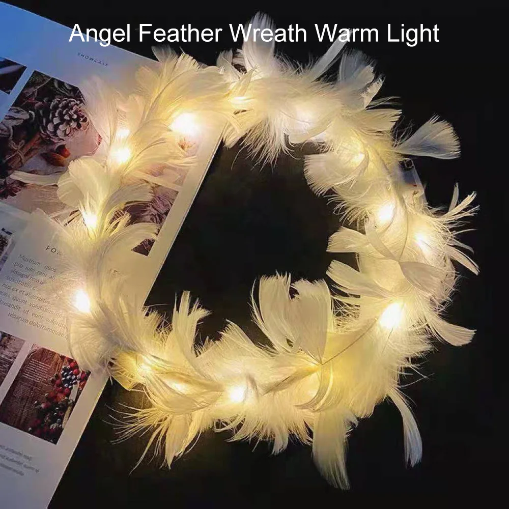 

LED Feather Wreath Crown Headband,Light-Up Angel Halo Headband, Luminous Headdress for Women Girls Wedding Christmas Glow Party