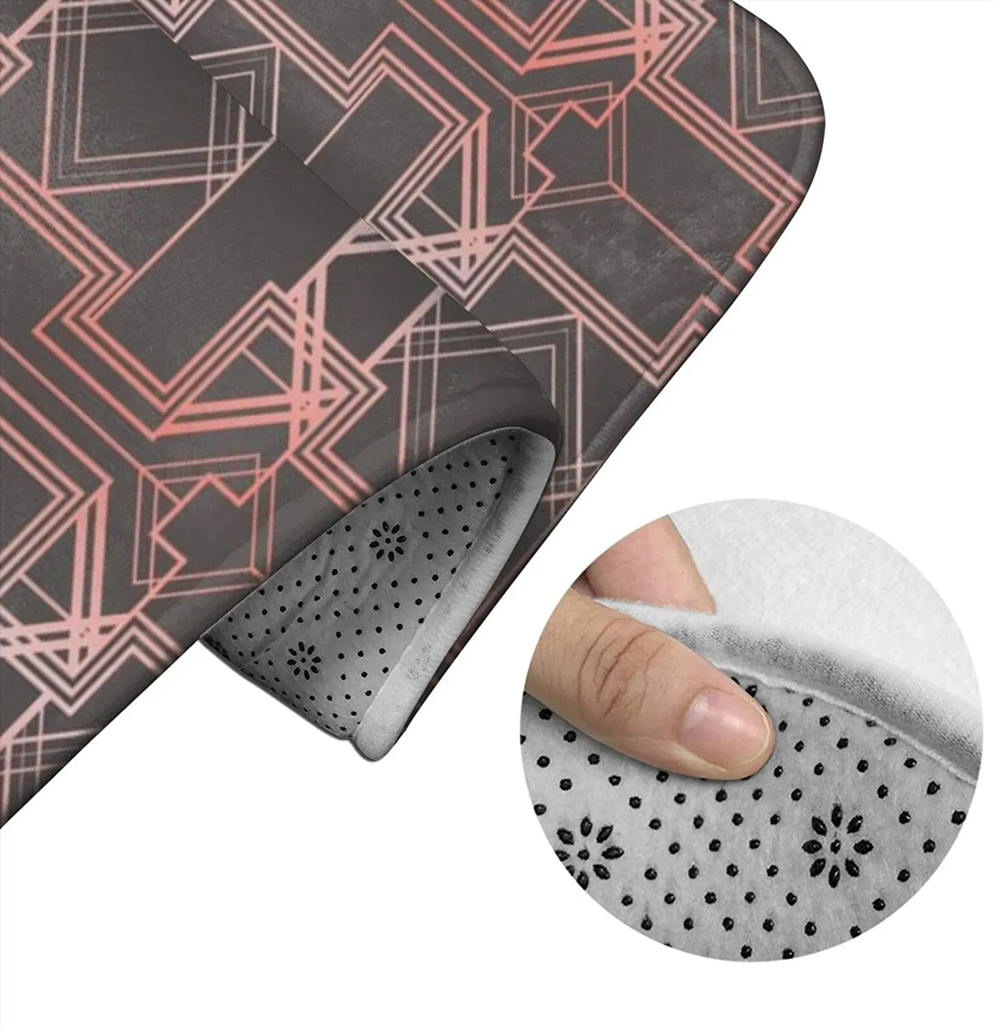 

Coral Pink and Warm Grey Bathroom Mat Sets 3 Piece Set Rugs Memory Foam Mat Set Toilet Seat Cover Bath mat Lid Cover