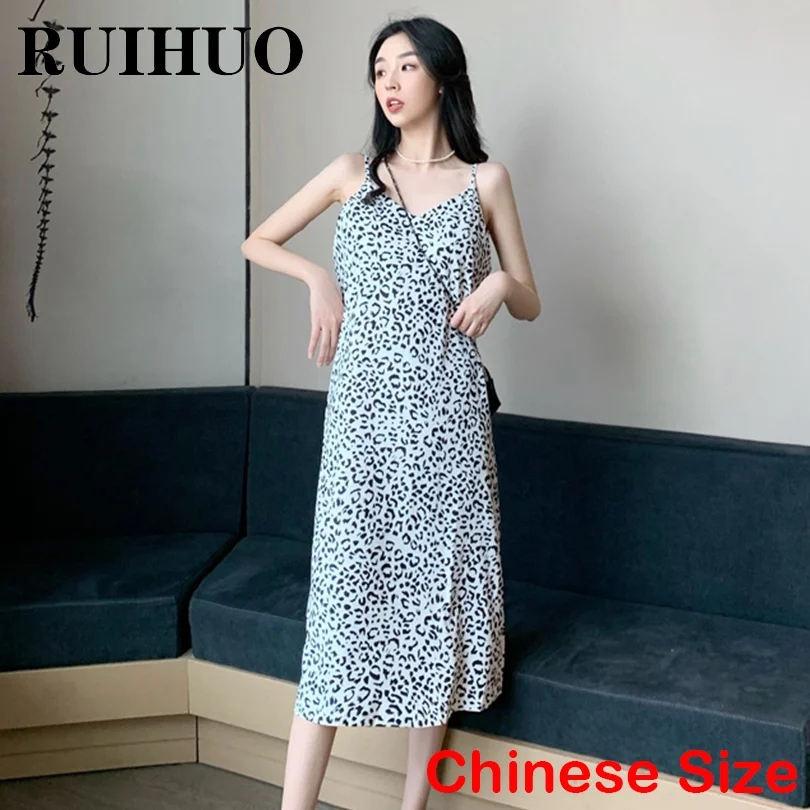 

RUIHUO, уличная одежда с леопардовым принтом, женское летнее платье, женская летняя корейская модная одежда, модель 2022 года, приблизительные ки...