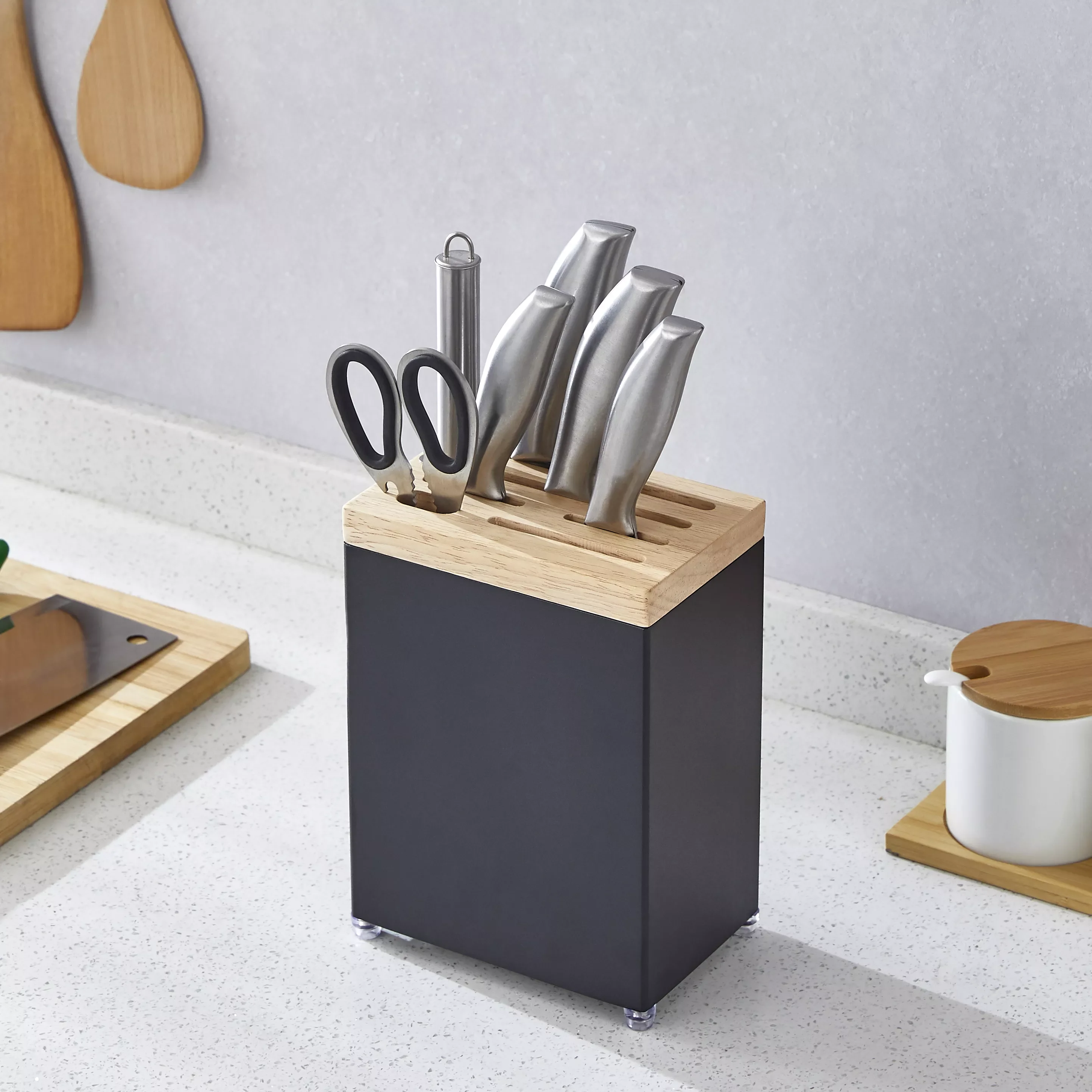 

Wood Knife Holder for Knife Stand Kitchen Storage Stainless Steel Kitchen Tools Accessories Home Kitchen Organizer Knife Block