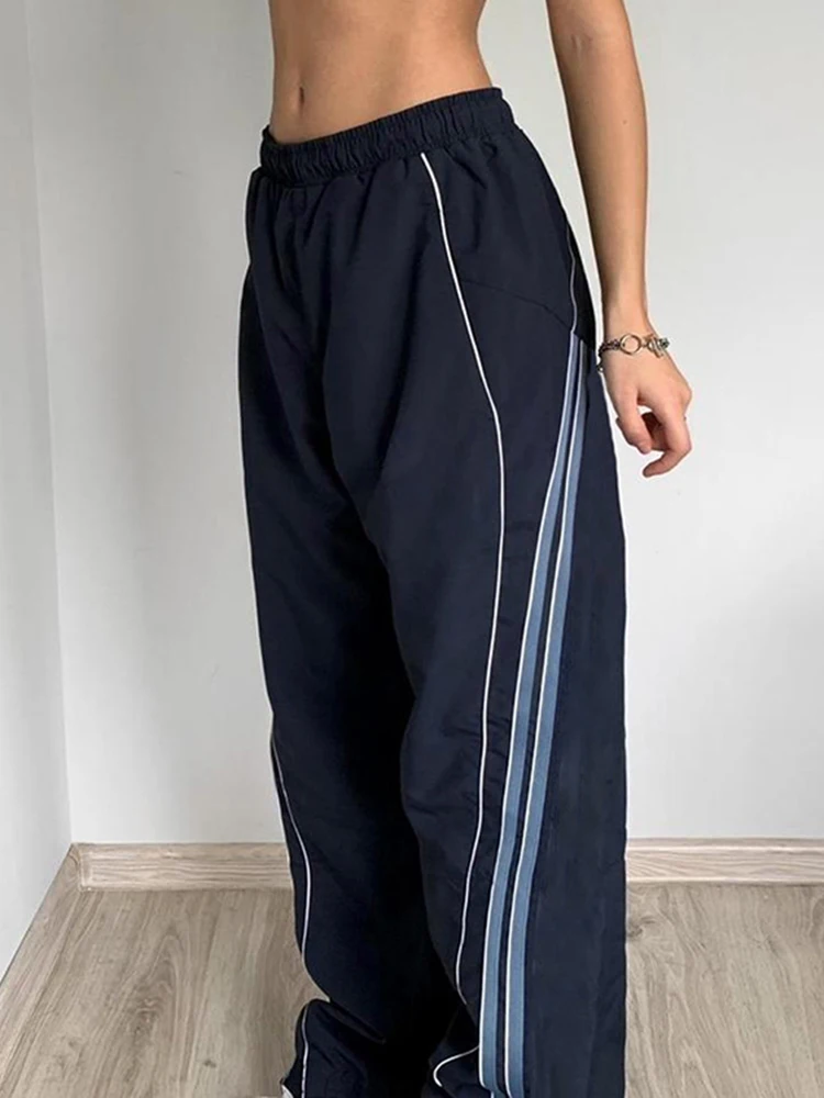 

Waatfaak Baggy Sweatpants Wide Leg Streetwear Striped Printed Grunge Pants Y2K Vintage High Waist Harajuku Trousers Parachute