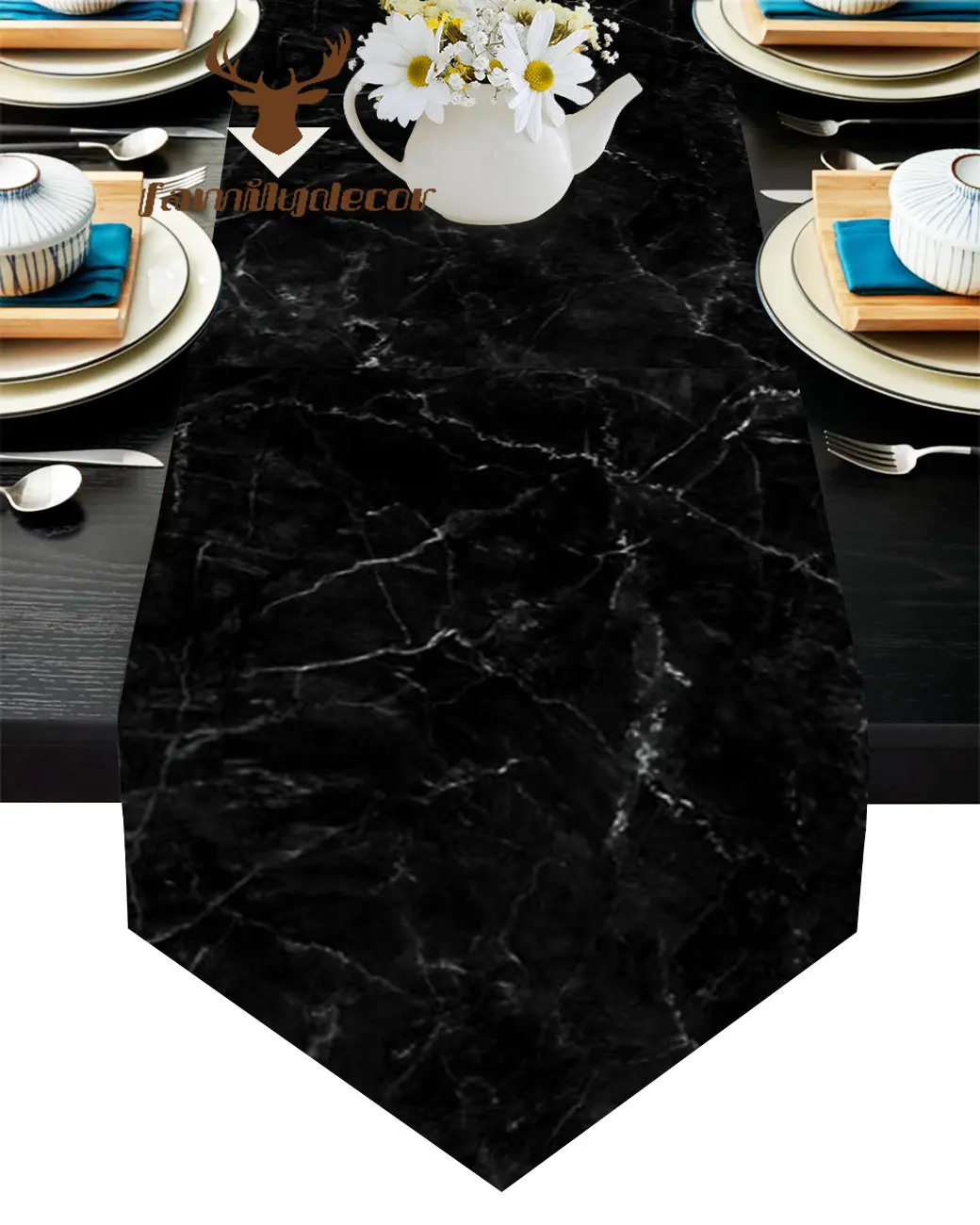

Marble Crack Texture Black White Table Runners for Wedding Party Kitchen Dining Table Decor Coasters Home Tablecloth Table Mat