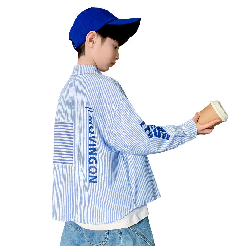 Рубашка хлопковая с длинным рукавом для мальчиков 4-15 лет | Блузки и рубашки