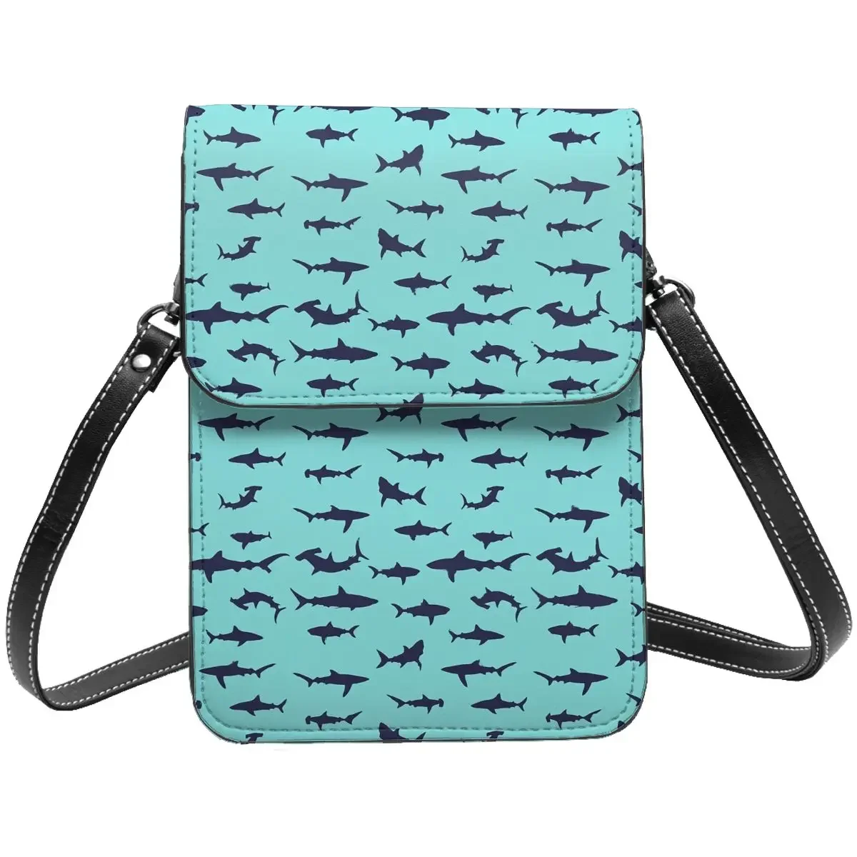 

Shark Silhouette Shoulder Bag Animal Print Office Leather Mobile Phone Bag Female Gift Reusable Bags