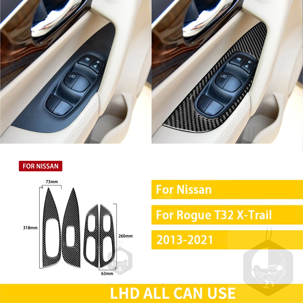 Аксессуары для Nissan X-Trail Rogue T32 2013-2021, наклейка из углеродного волокна для интерьера автомобиля, стеклоподъемной панели, отделки, украшение