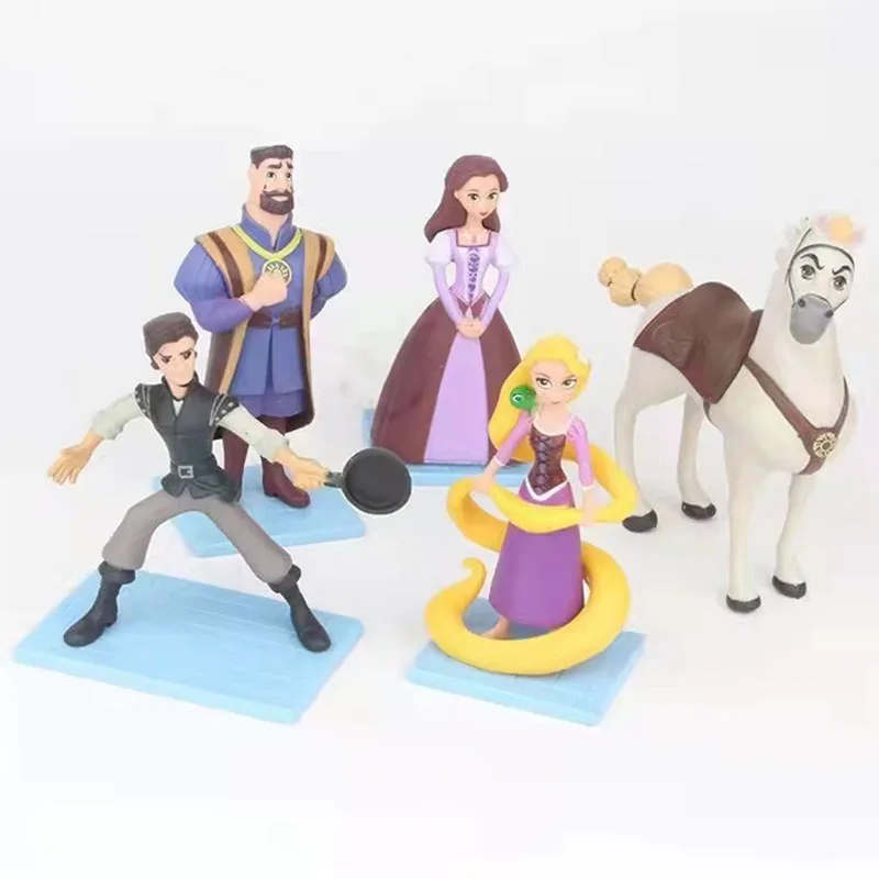 5Pcs/Set 11cm Princess Rapunzel Figure Toy Tangled Flynn Rider Horse Maximus King Frederic Pascal Magic Girl Model Dolls