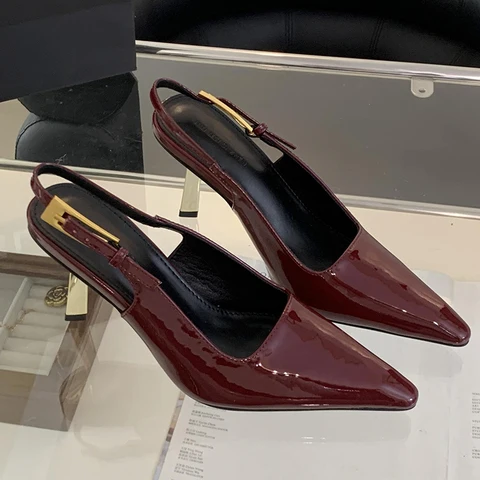 Туфли-лодочки женские на очень высоком каблуке 9 см, офисная обувь с острым носком, модная с металлической пряжкой, 2024