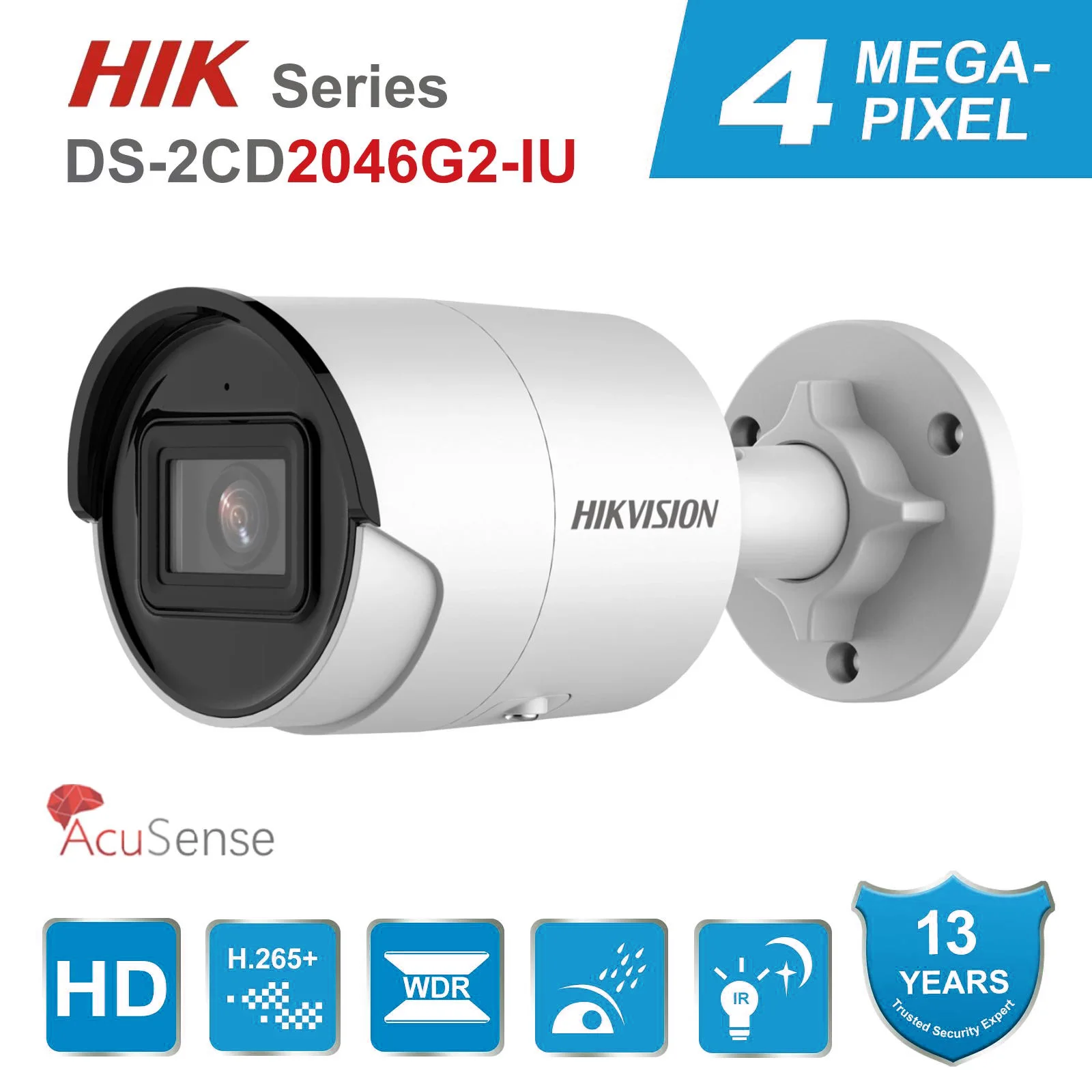 

Hikvision 4MP AcuSense Fixed Mini Bullet Network Camera DS-2CD2046G2-IU Bullet POE IP Camera Outdoor CCTV Camera Audio-Opname
