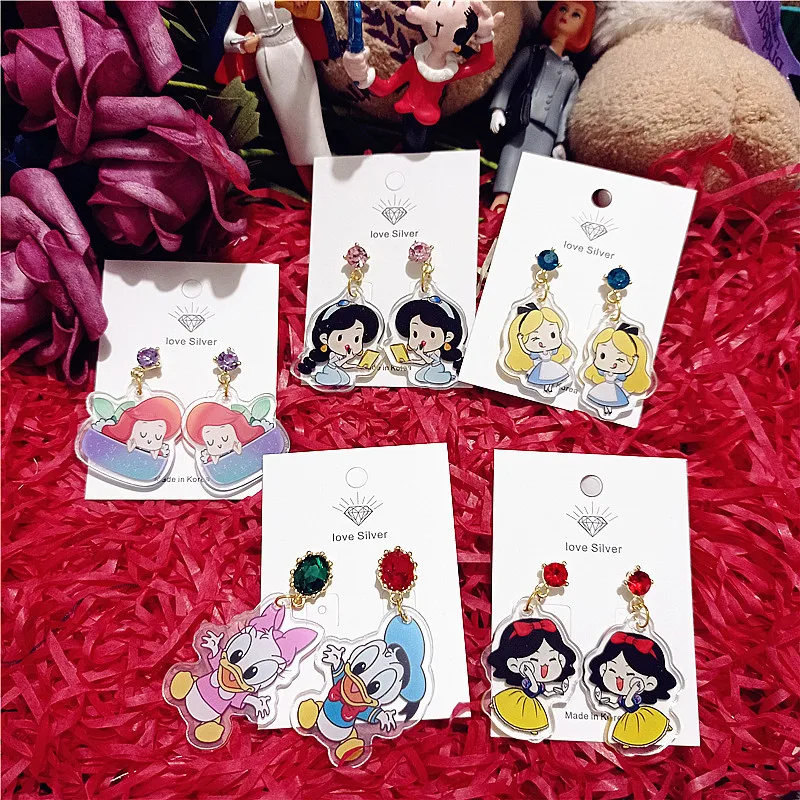

Disney Princess Series Acrylic Earings Fashion Jewelry 2022 Earrings Kawaii Anime Figures Alice Cartoon Drop Earrings Girl Gifts