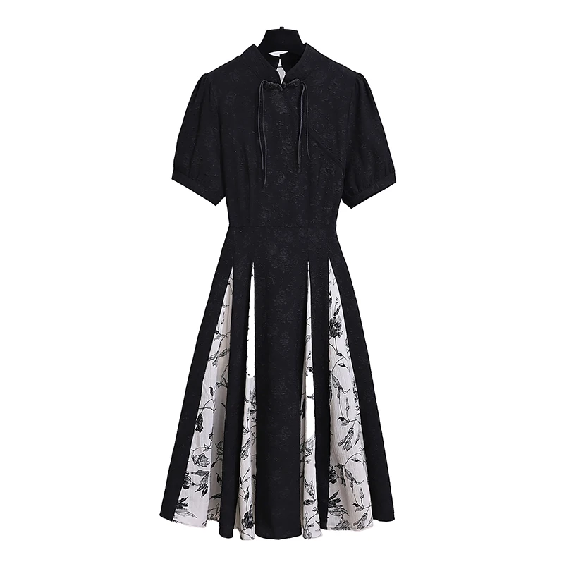 

Cheongsam Vintage Elegant Floral Print Dresses For Women 2023 New Summer Short Sleeve Jacquard Dress Female Vestidos Clothes