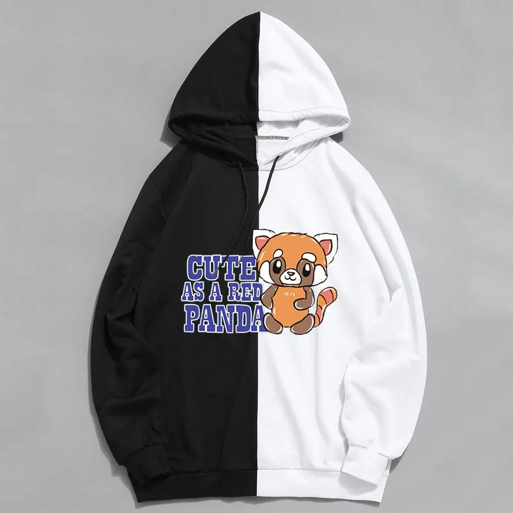 

Cute As A Red Panda Printing Hoodies Women Long Sleeve Cartoon Red Panda Sweatshirt Boys Girls Teens Patchwork Pullover Tops