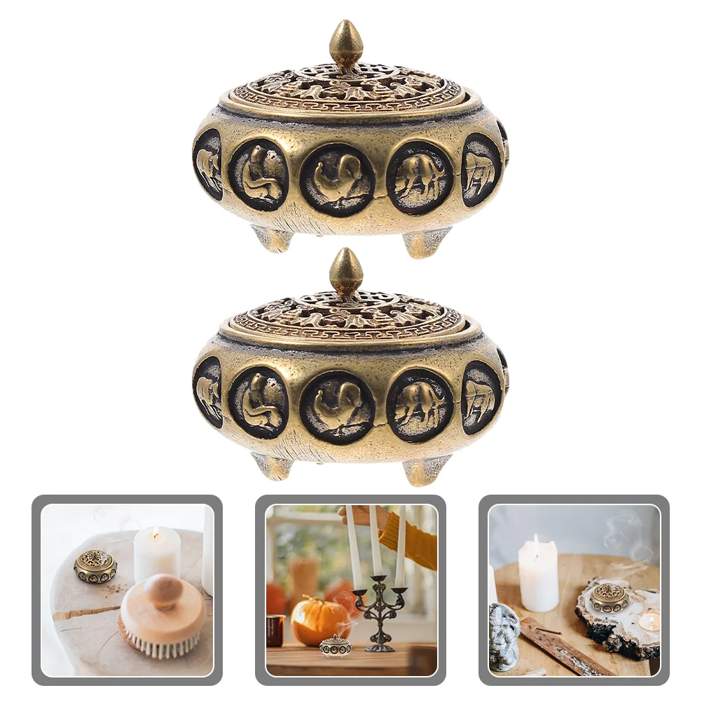 

2 Pcs Aromatherapy Stove Decoration Chinese Decor Incenses Burner Aroma Burner Romantic Bedroom Ornament Brass Home Ornament