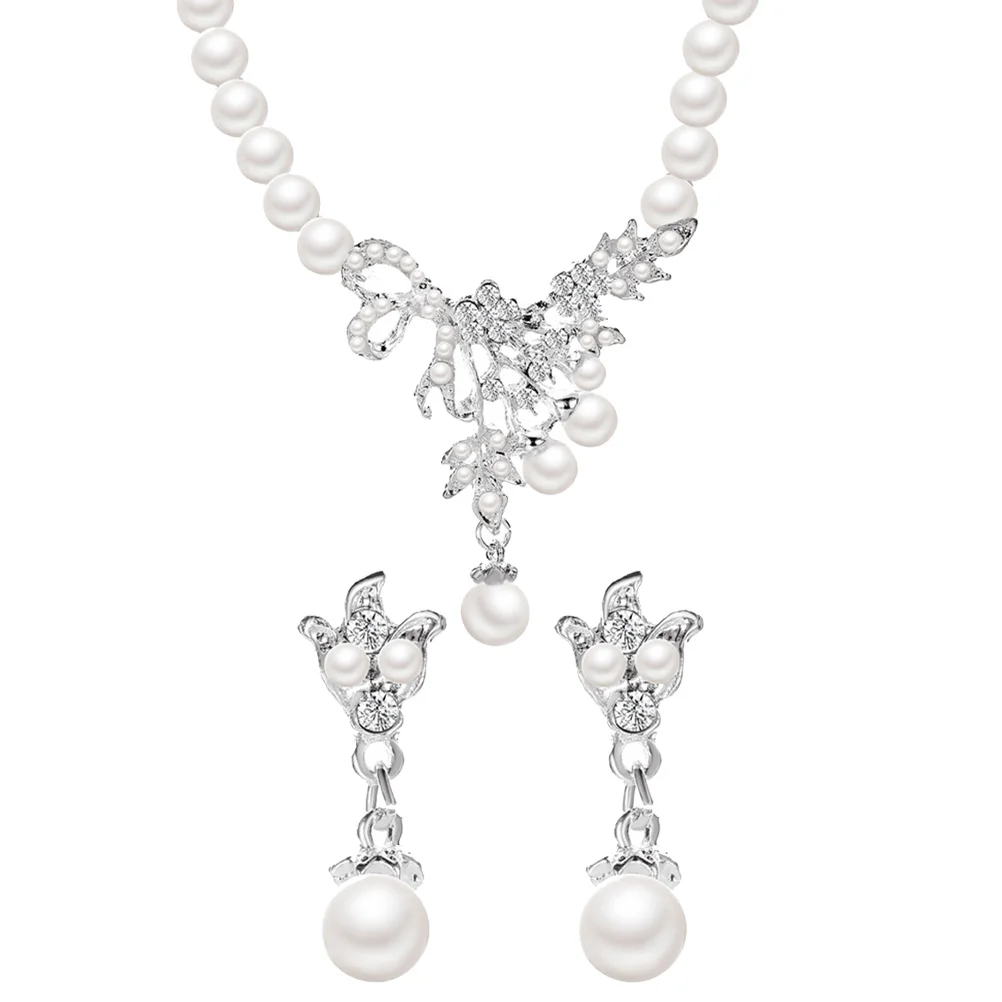 

1Set Delicate Eardrops Necklace Fashion Earrings Neck Chain Bridal
