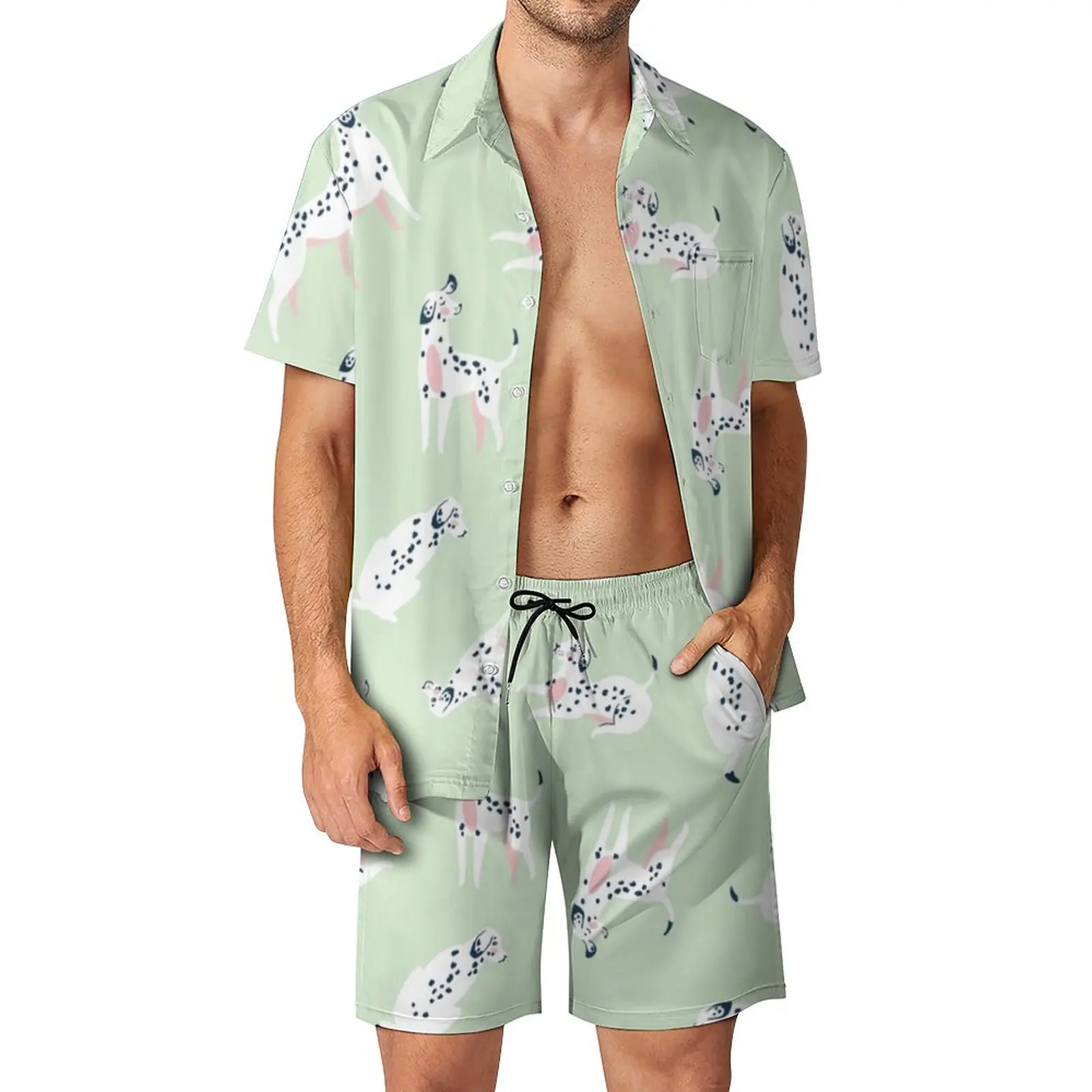 

Dalmatian Dog Vacation Men Sets Cute Animal Print Casual Shirt Set Summer Graphic Shorts Two-piece Fashion Suit Big Size 2XL 3XL