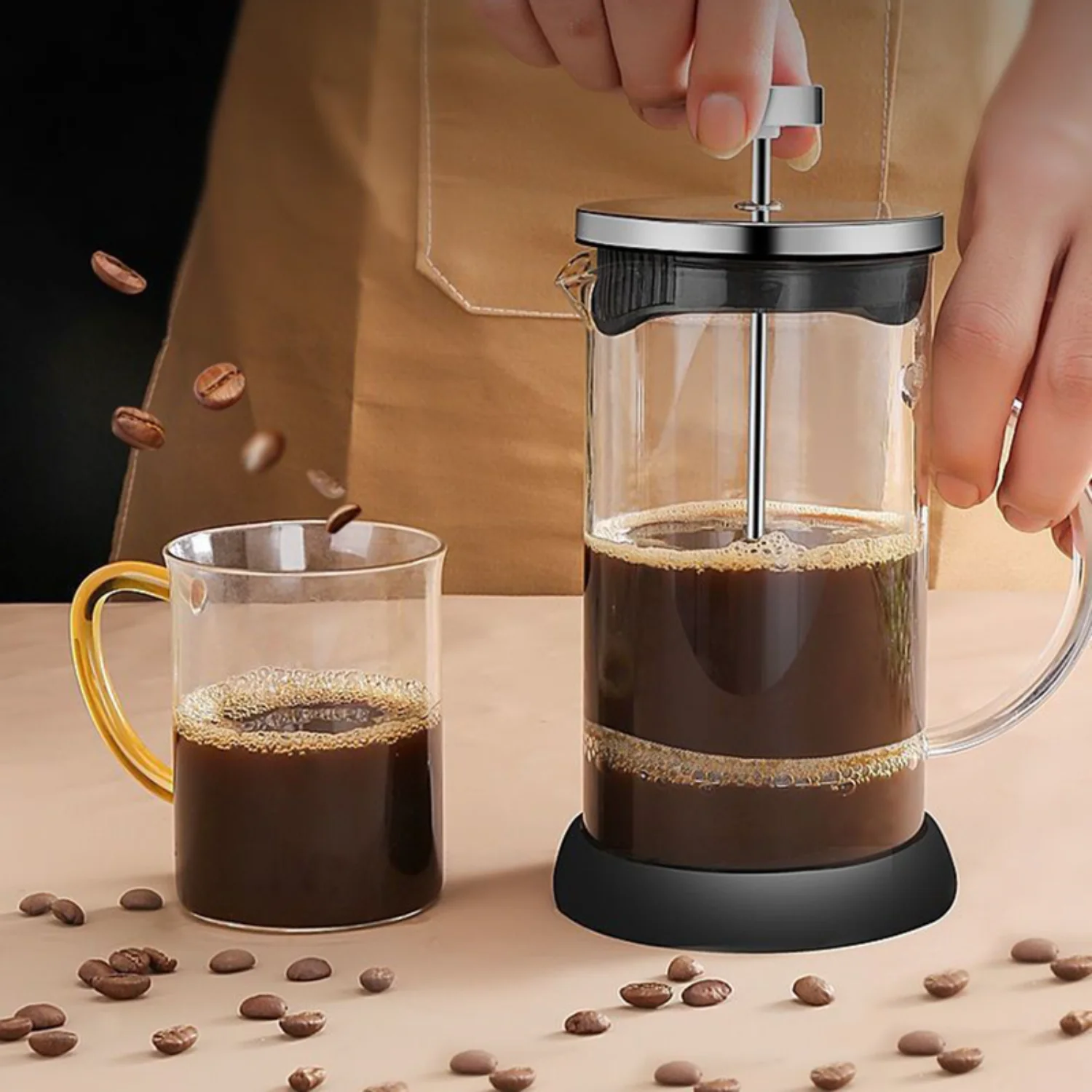 350ML-1000ML French Press Coffee Maker High Borosilicate Glass Heat-Resistant Brewer Milk Foam Frother Tea Pots