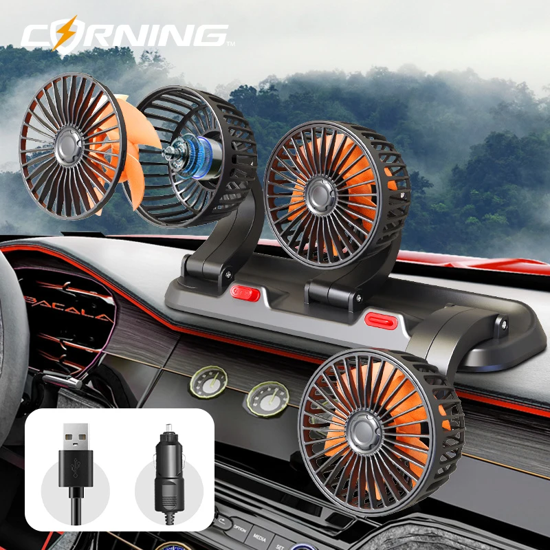 

12/24V/USB Portable 3 Head Car Fan 360 Degree Rotation Automotive Electric Fan 2 Speeds Car Silent Fan With Parking Number Plate