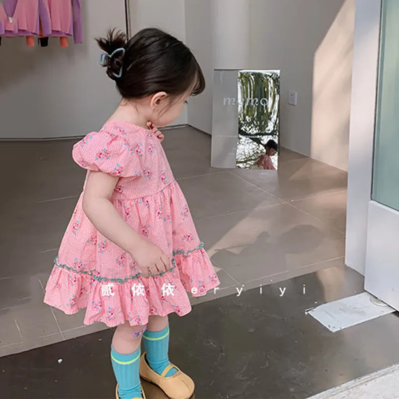 

Летняя детская одежда в стиле "Лолита", одежда для маленьких девочек, Повседневное платье средней длины, детские платья, женский сарафан принцессы, розовое платье