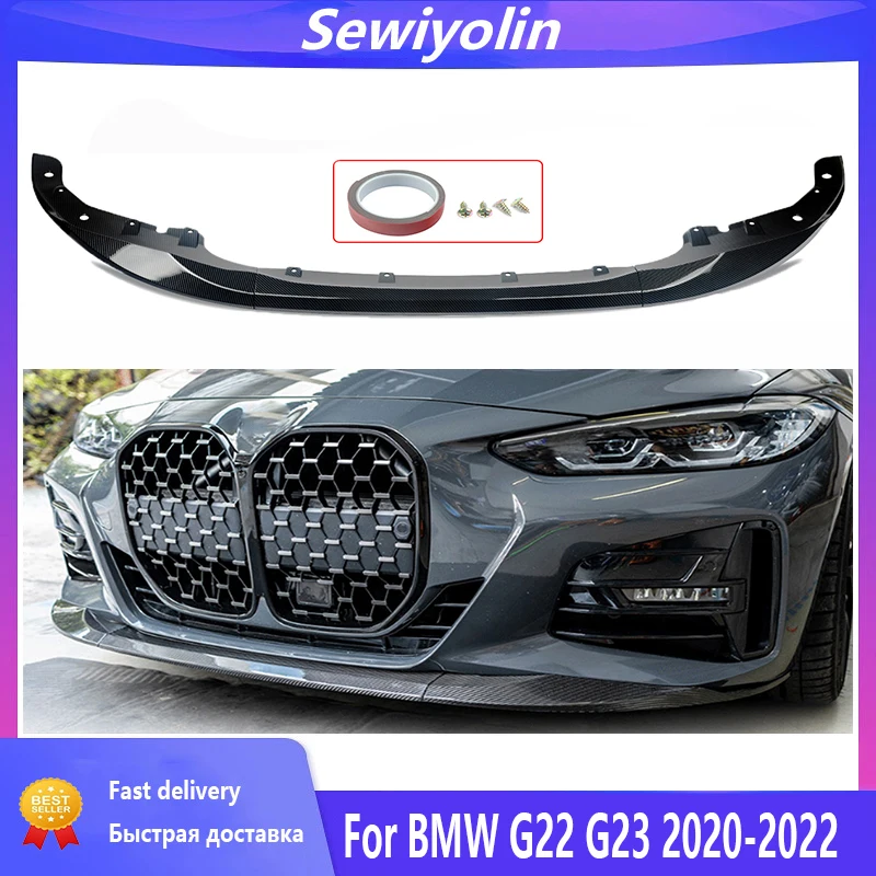 

Car Accessories Front Bumper Lip Spoiler For BMW G22 G23 430i 440i M440i 2020-2022 Carbon Fiber Look Coupe M Performance