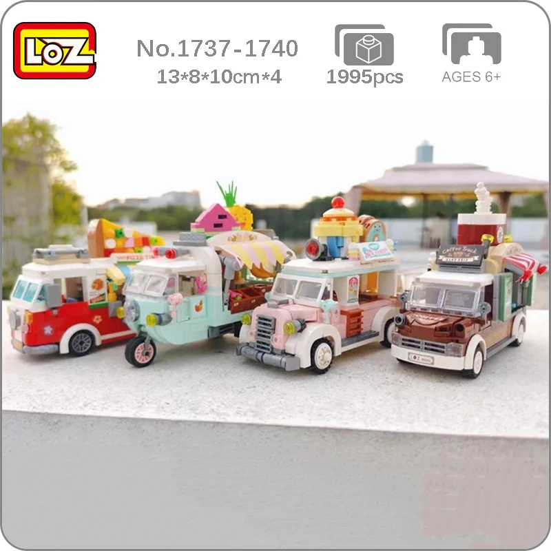 LOZ Vehicle World Fruit Candy Donuts Pizza Bread Coffee Car Food Truck Model Mini Blocks Bricks Building Toy for Children no Box