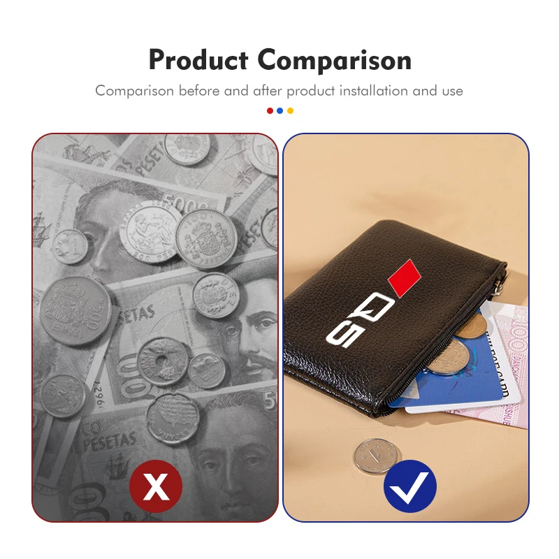 Фото Мужской кожаный кошелек с логотипом автомобиля, держатель для кредитных карт и удостоверений личности, кошелек для монет для Audi Q2 Q3 Q5 Q7 Q8 QS5 S3 S4 RS5 RS6 RS7 S7 S8 №4