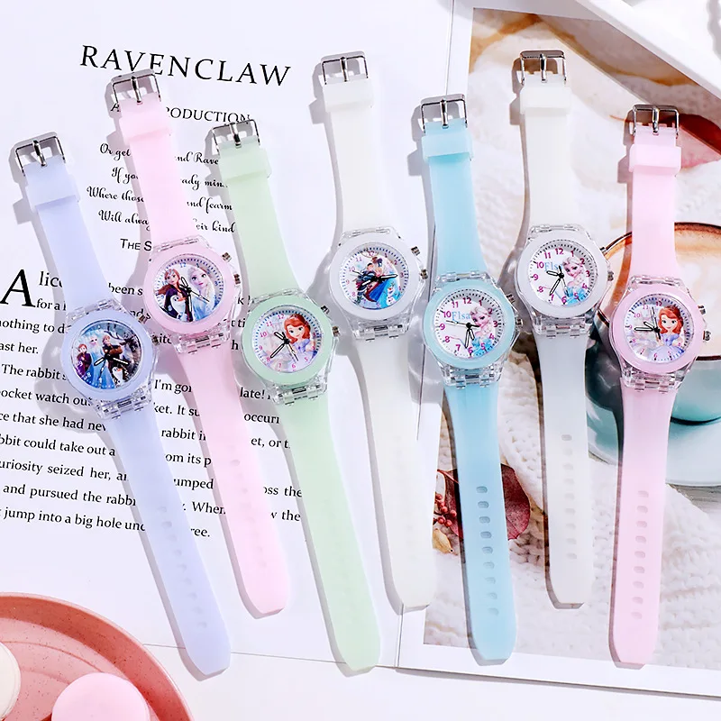 

Disney Frozen Watch Princess Aisha Children's Luminous Watch Student Silicone Colorful Lights Watch for Girls Kids Birthday Gift