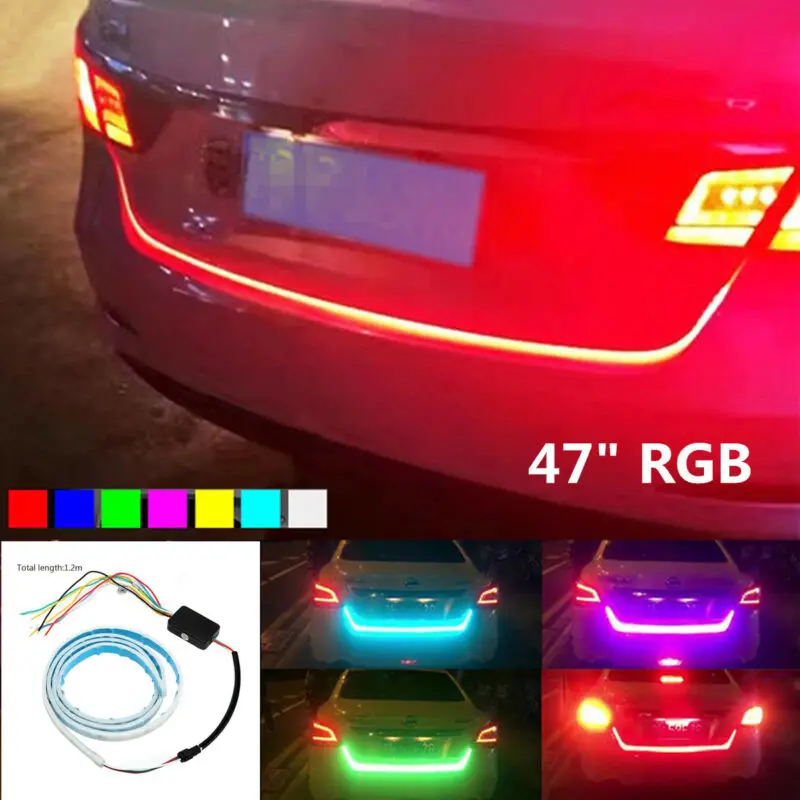 

47"RGB Car Rear Trunk Strip Light Tailgate Brake Drive Turn Signal Flow LED Lamp