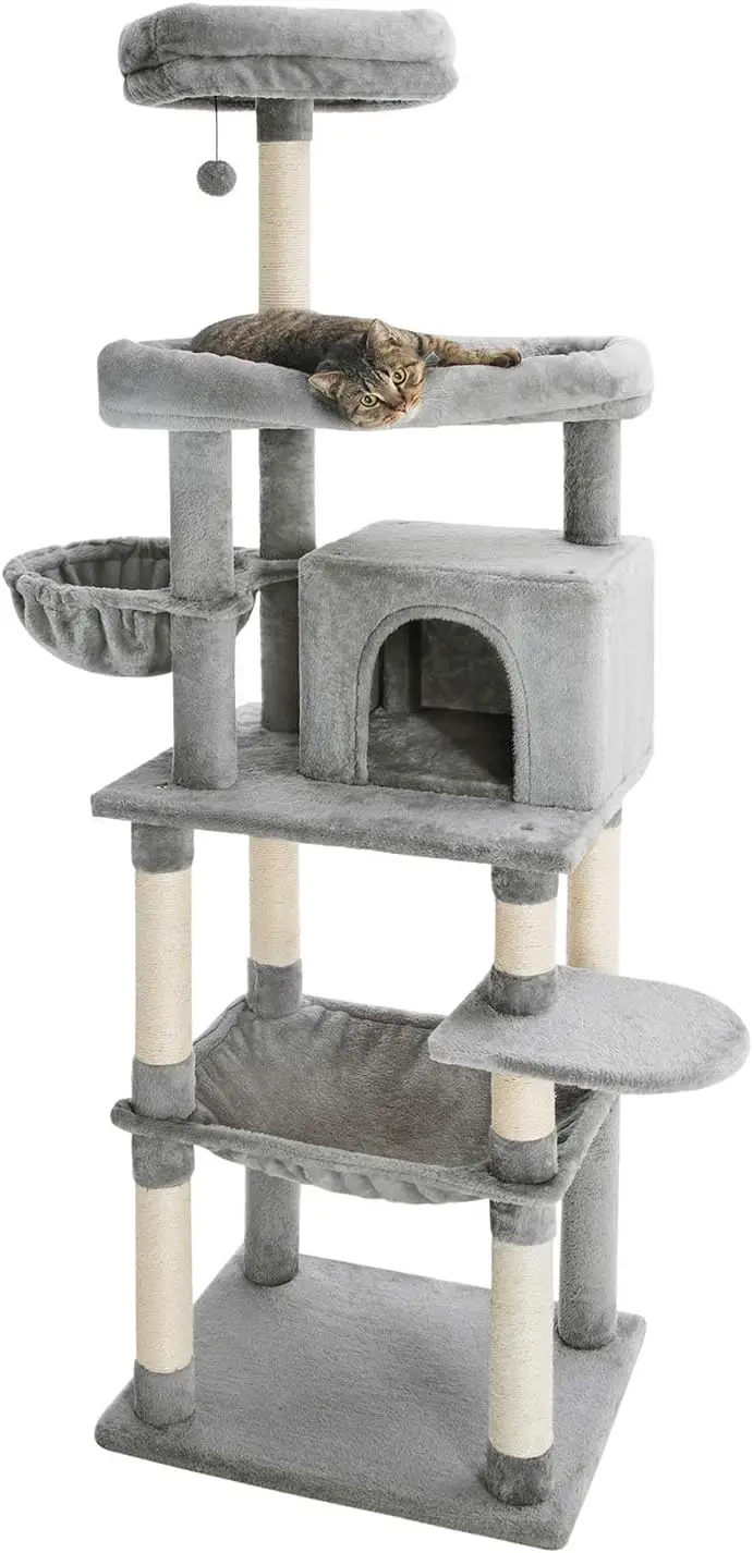 

Inches Multi Level Cat Tree with Two Hammocks, Condo, Top Perch for Cats Light Gray Slevated ceramic bowls Accesorios para gato
