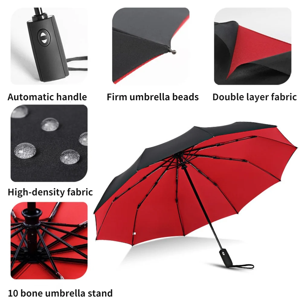 

Double Windproof Umbrella Female Rainproof Ten Bones Automatic 3 Fold Umbrella Car Luxury Large Umbrella Male Umbrella