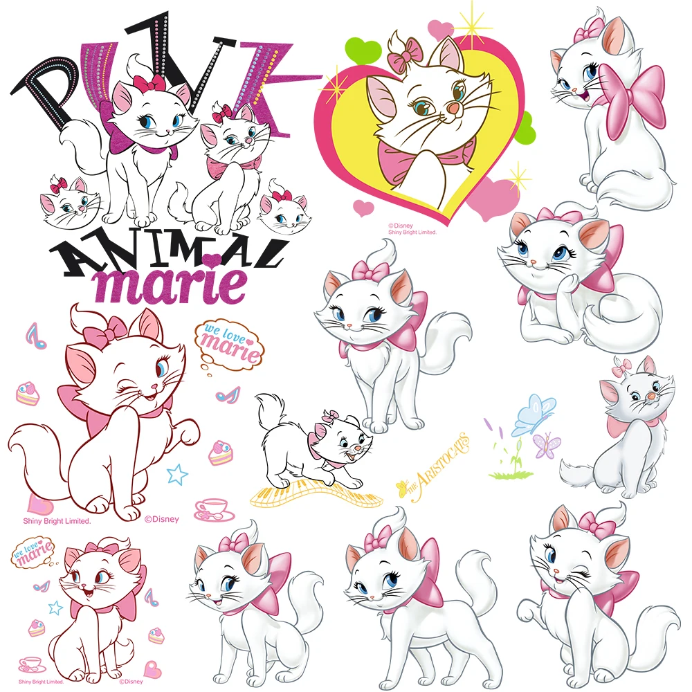 

Disney Marie Cat Iron on Patchs Patches for Clothing Heat Transfer Stickers for Cloth Parches Termoadhesivos Para Ropa Iron Ons