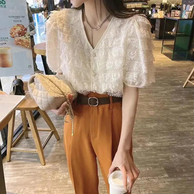 

Рубашка COIGARSAM, женские топы, летние новые свободные женские рубашки в французском стиле с V-образным вырезом, Прямая поставка