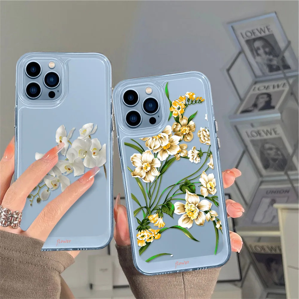 

Fashion Flower Case for Iphone 14 13 12 Mini 11Pro Max Transparent PC+TPU Hard Cover for Iphone XR XS X Protection Shell Fundas