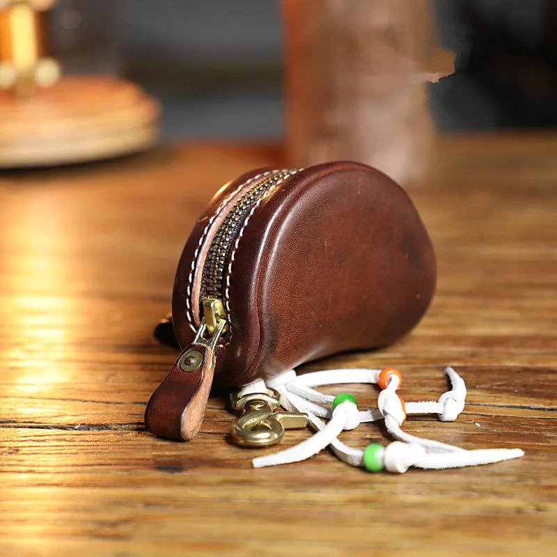 PNDME simple vintage high-quality first layer cowhide men's women's small coin purse luxury genuine leather mini storage bag