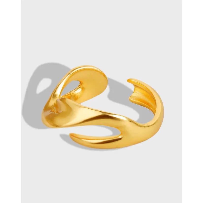 

Lanre.Q Genuine 925 Sterling Silver Irregular Ring for Women Gold Plated Design Trendy Open Ring Fine Jewelry Wedding Gift