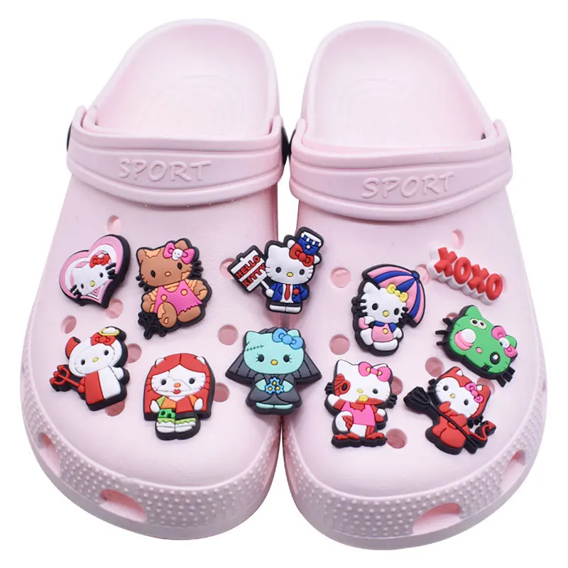 Hello Kitty Anime Sandals Accessories Shoe Buckle Novelty Cute Shoes Croc Charms PVC Decorations Wholesale Kids Girls X-mas Gift