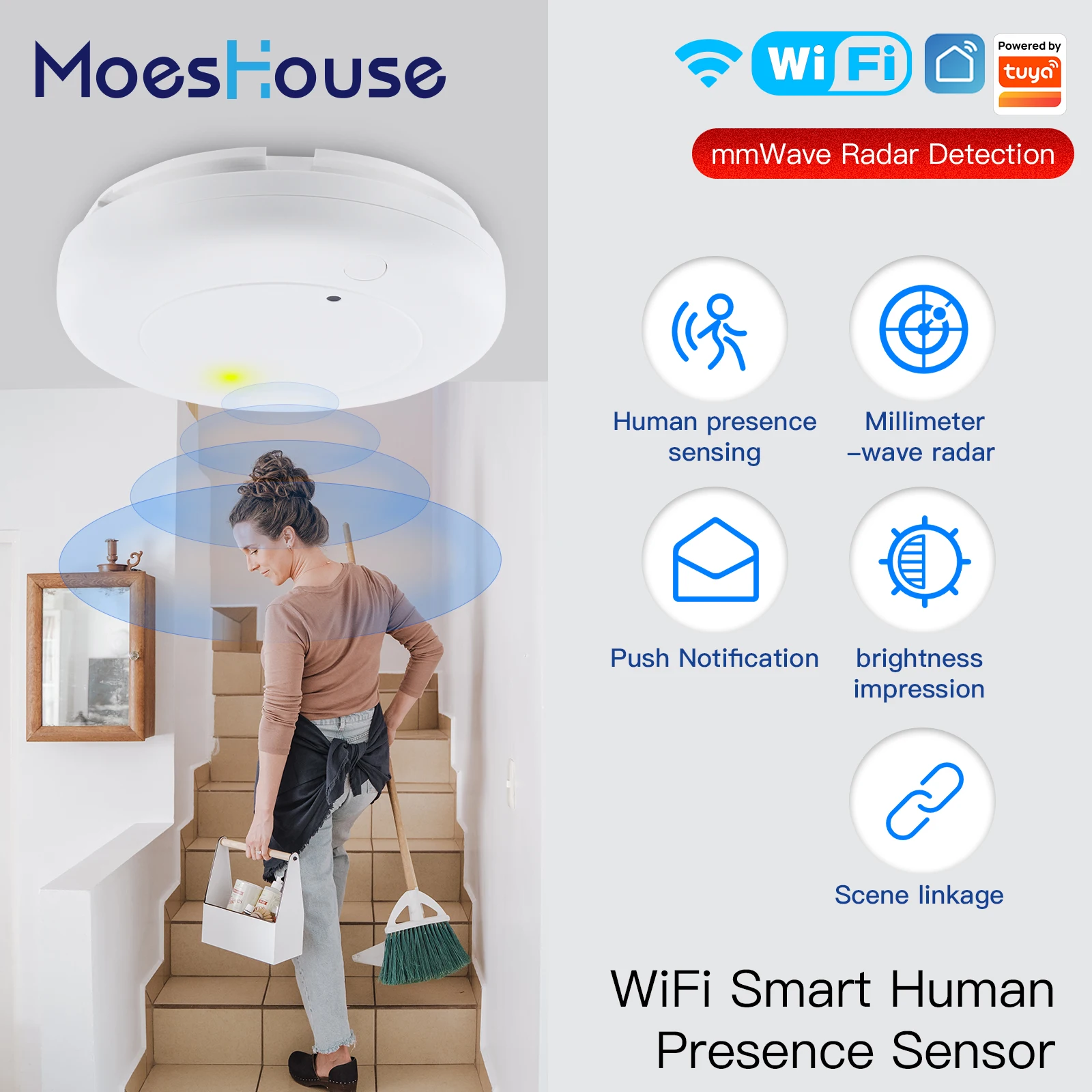 

Tuya Smart WiFi Dynamic and Static Human Sensor Millimeter Wave Radar Detection Sensor Photometric 2 in 1 Smart Life Ceiling PIR