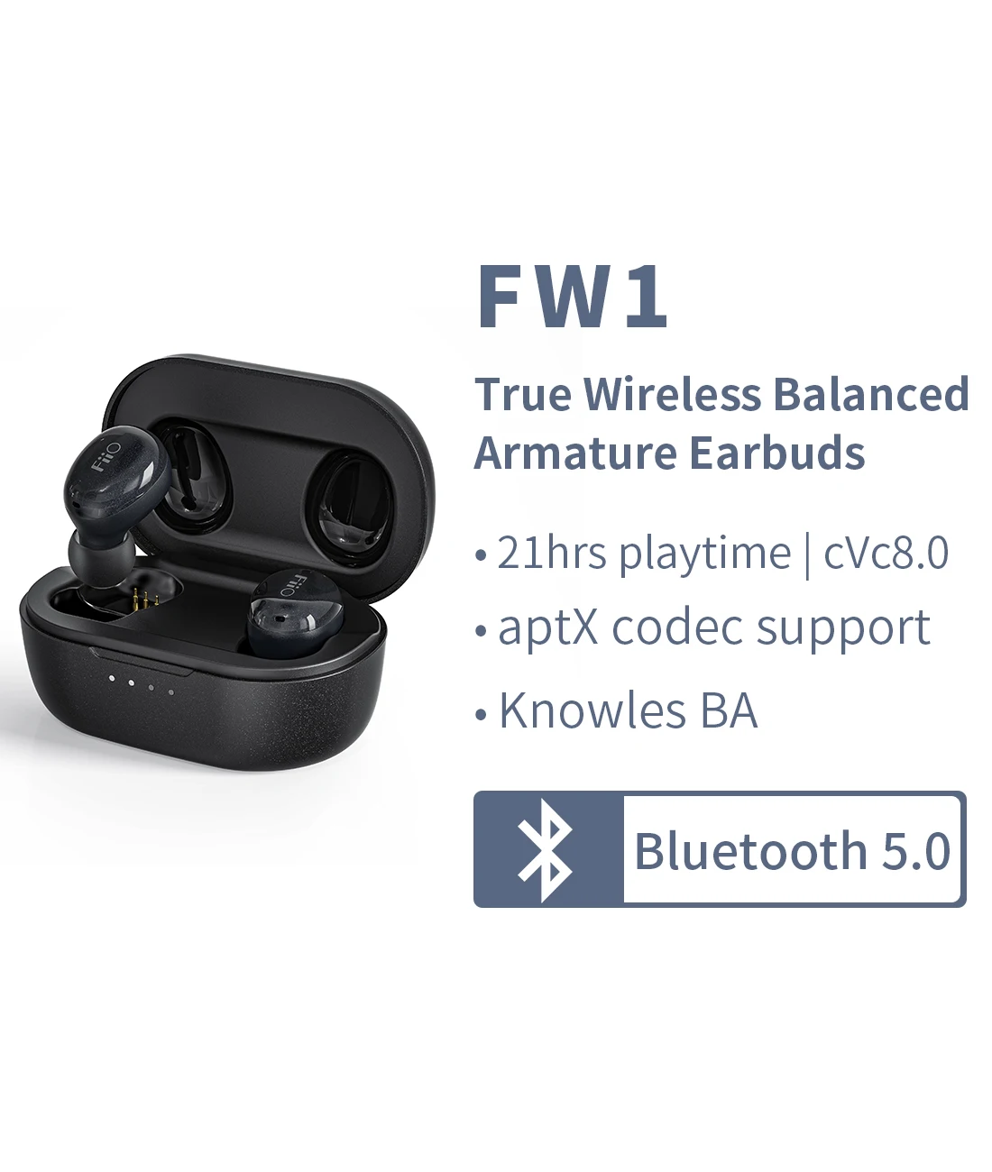 

FiiO Refurbished FW1 True Wireless HiFi Earbuds, Pumping Bass, TWS Bluetooth V5.0 Headphones with aptX, 21 Hours Playtime