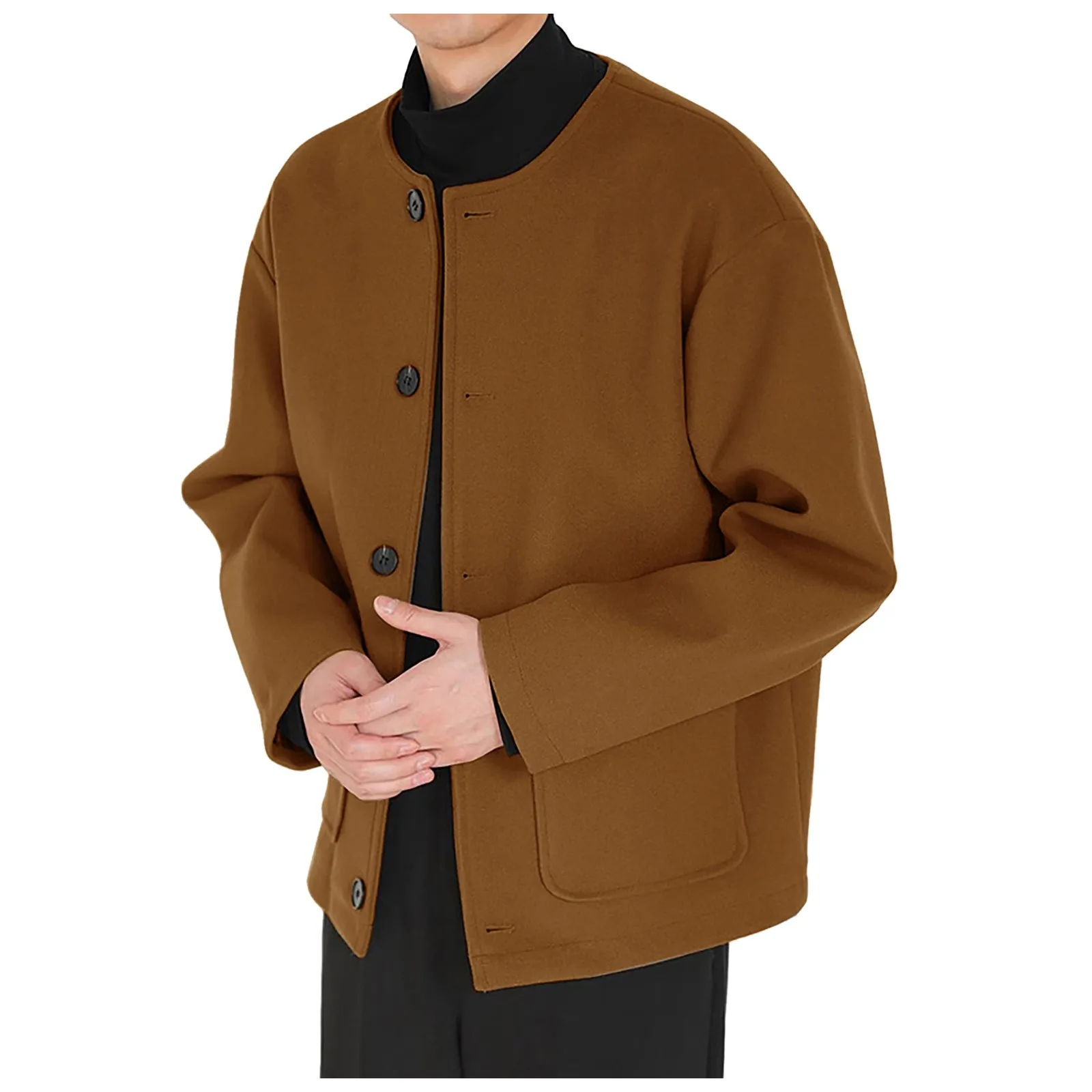 Мужская повседневная куртка без воротника свободная винтажная верхняя одежда