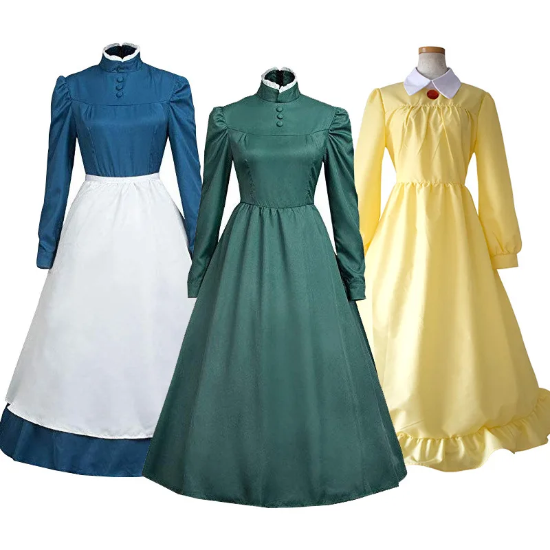 

Anime Howl's Moving Castle Cosplay Costumes Howl Sophie Hatter Dress Blue Yellow Green Uniforms For Women Halloween Carnival