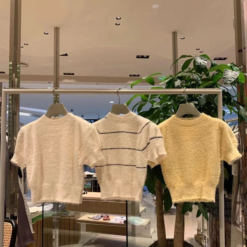 Женский вязаный пуловер Kuzuwata универсальный свитер в полоску с круглым вырезом и