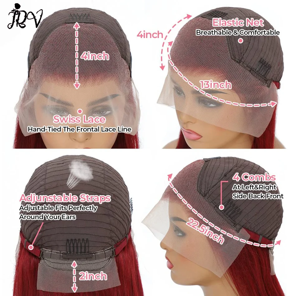 Парики 99J из человеческих волос бордового цвета 13x4 HD прозрачные прямые передние