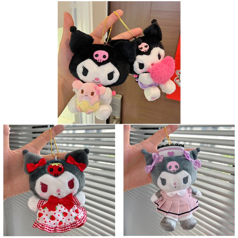 

12 см Sanrioed Мультяшные милые куклы Kuromi для перекрестного одевания Мягкие плюшевые куклы аниме подвесные игрушки детские подарки на день рождения