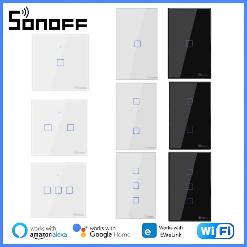 

Умный настенный сенсорный выключатель SONOFF TX, Wi-Fi, T0, T1, T2, T3, ЕС, США, Великобритания, 1/2/3 клавиши, умный дом, работает с EWelink RF433, Alexa, Google Home