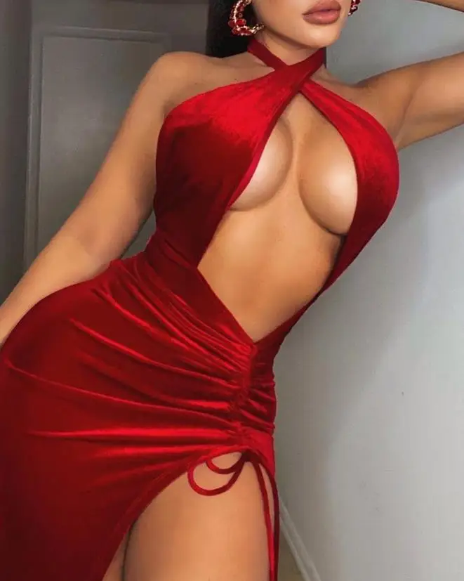 

Пикантные женские платья 2022, летнее модное облегающее вечерние-платье на завязках без рукавов с разрезом