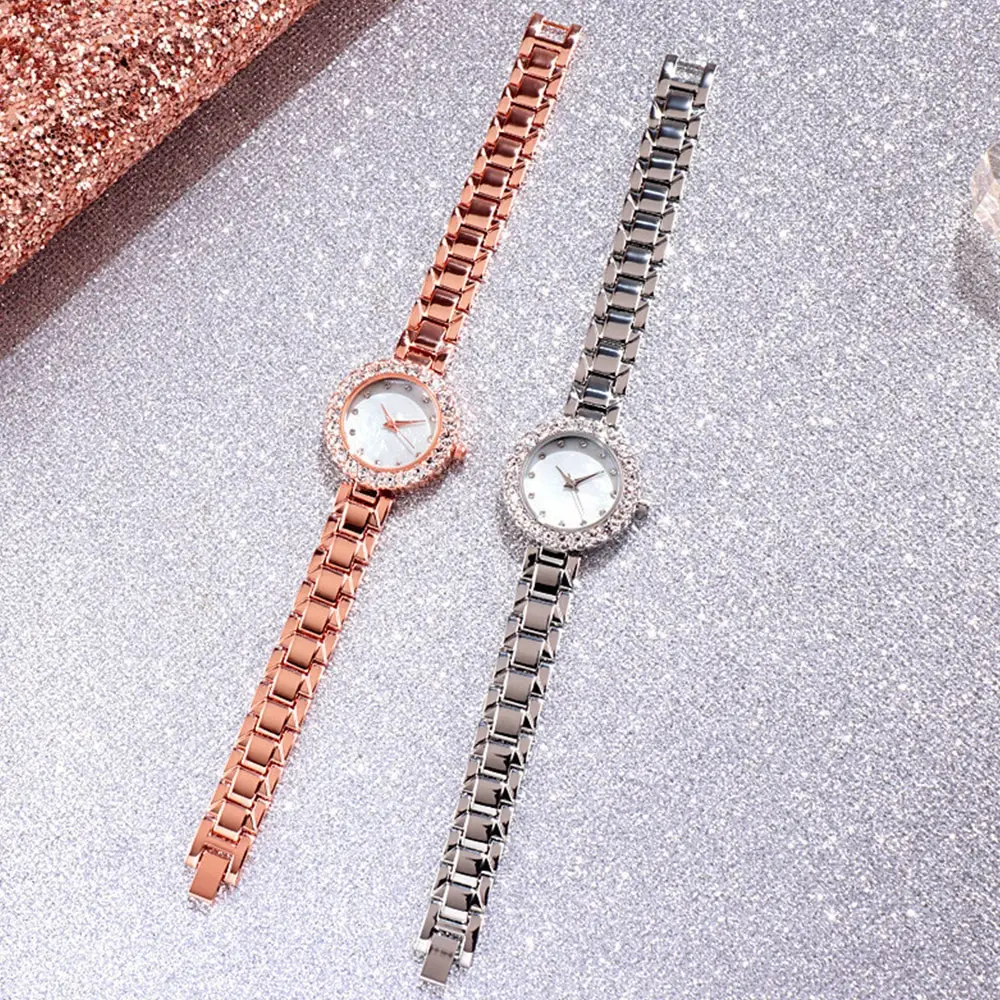 6PCS Set Luxury Watch Women Ring Necklace Earrings Rhinestone Clock Fashion Wristwatch Female Casual Ladies Watches Bracelet
