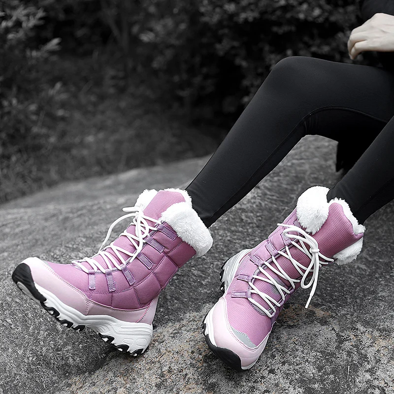 thick sole Boots Woman Lace-up Snow Boots Warm Platform Winter Shoes Women Round Toe Comfortable chunky Boots for Women Fashion