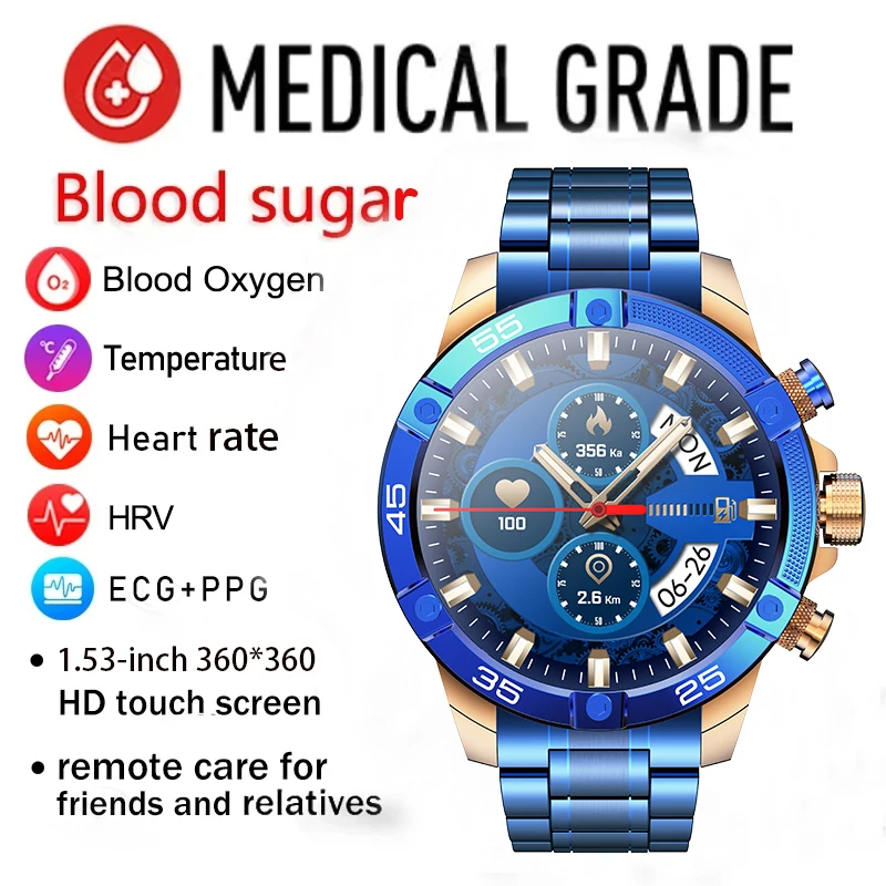 

2023 New Bluetooth Call Blood Glucose Smart Watch ECG+PPG Health Monitoring Men Heart Rate Body Temperature Fitness Smartwatch